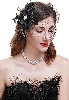 1920s Flapper Fascinator Mesh Face Veil Headband Bridal Wedding Tea Party Headwear with Veil for Women