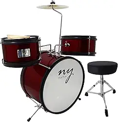 Bateria Infantil Acústica 2T JJ Vinho com Banco e Pedal New York