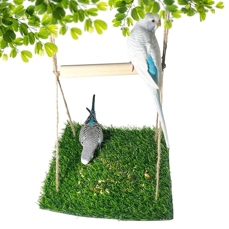 Balanço para Aves com Tapete de Grama Artificial e Poleiro FlidRunest, 23 x 45 cm