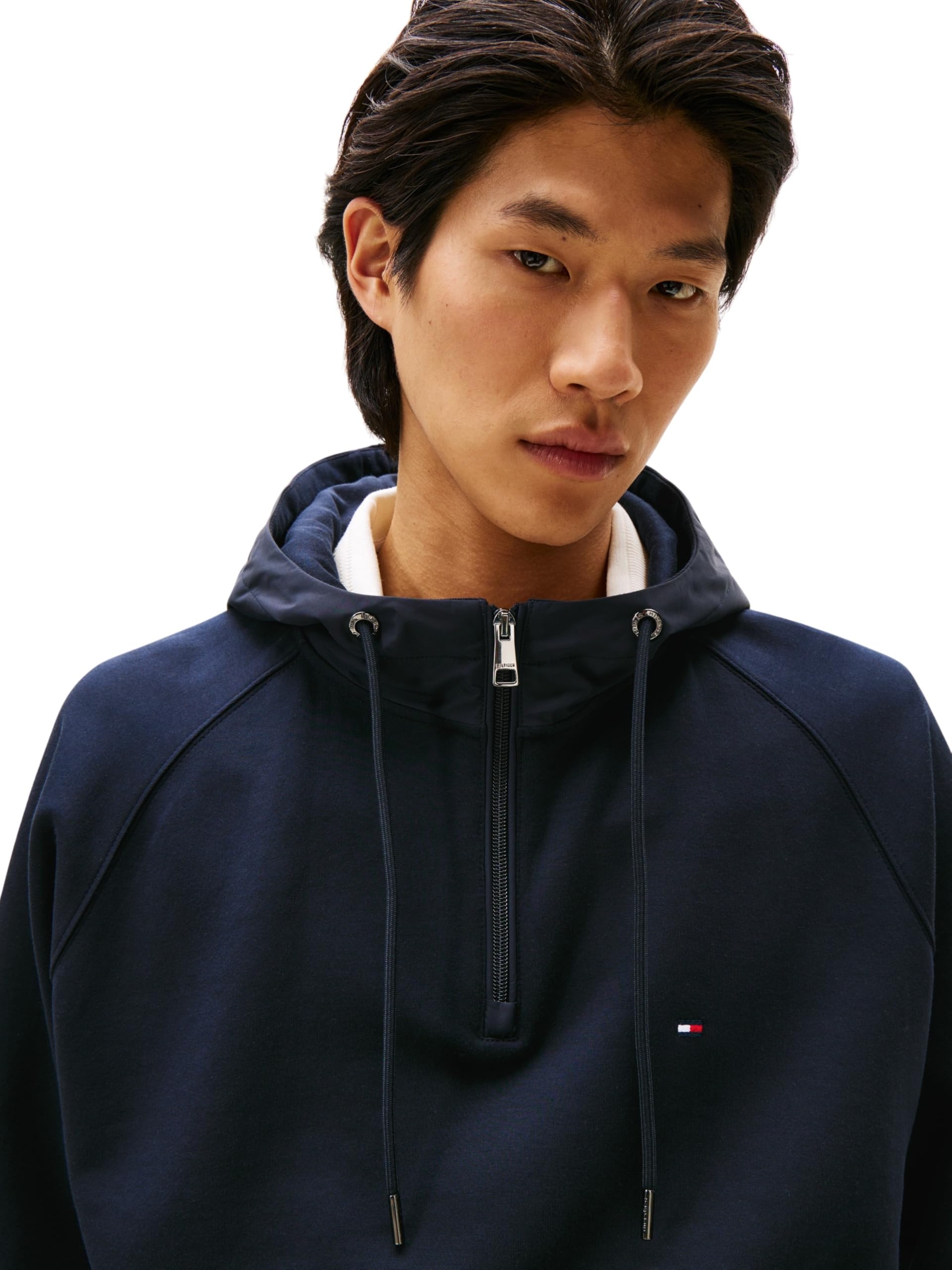 Tommy Hilfiger Mix Media 1/4 Zip Hoody Mw0mw41327 Sudadera con Capucha Hombre (Pack de 1)