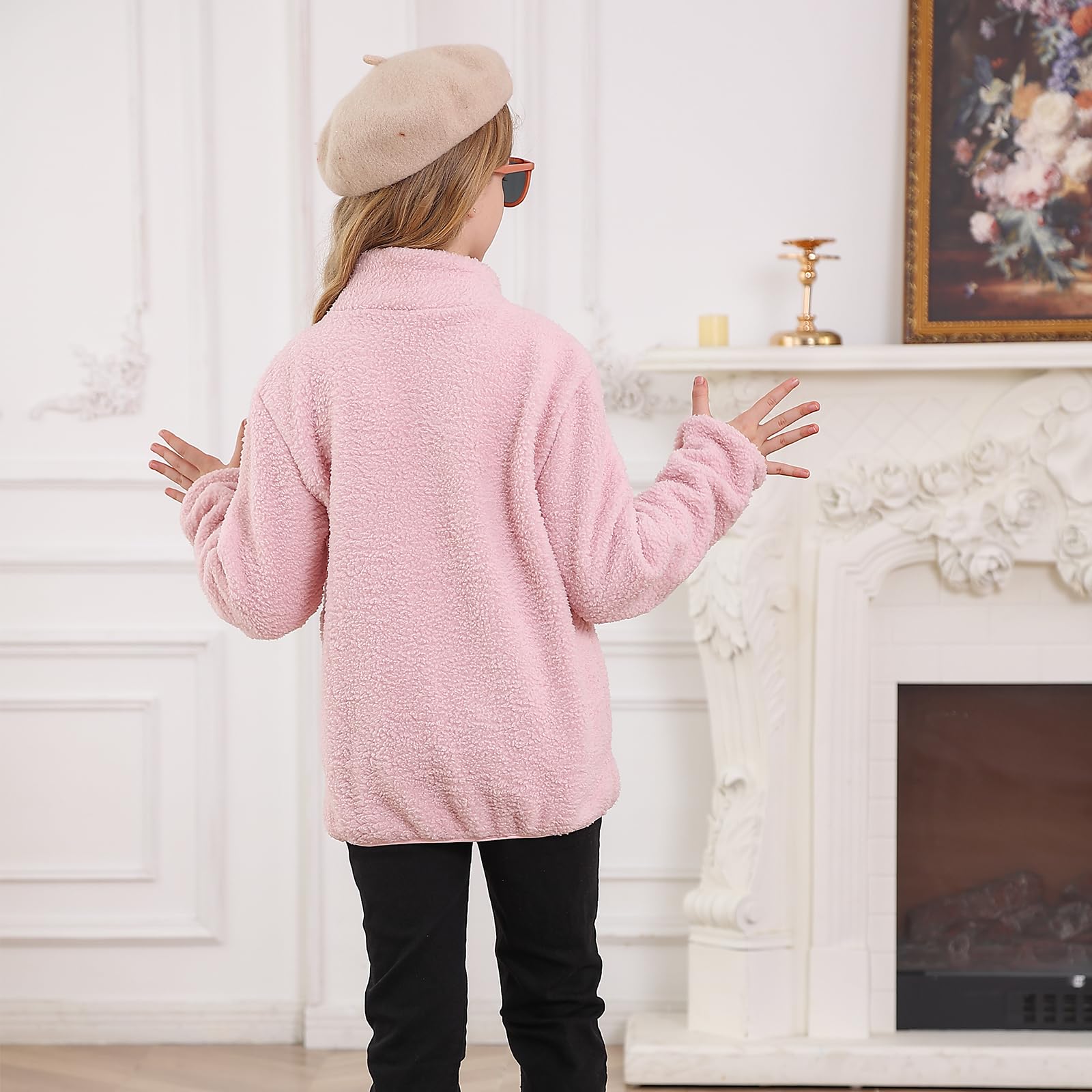 ALISISTER Fleecejacke Mädchen Jungen Sherpa Herbst Winter durchgehender Reißverschluss Flauschiger Mantel Oberbekleidung mit Taschen für 5–12 Jahre