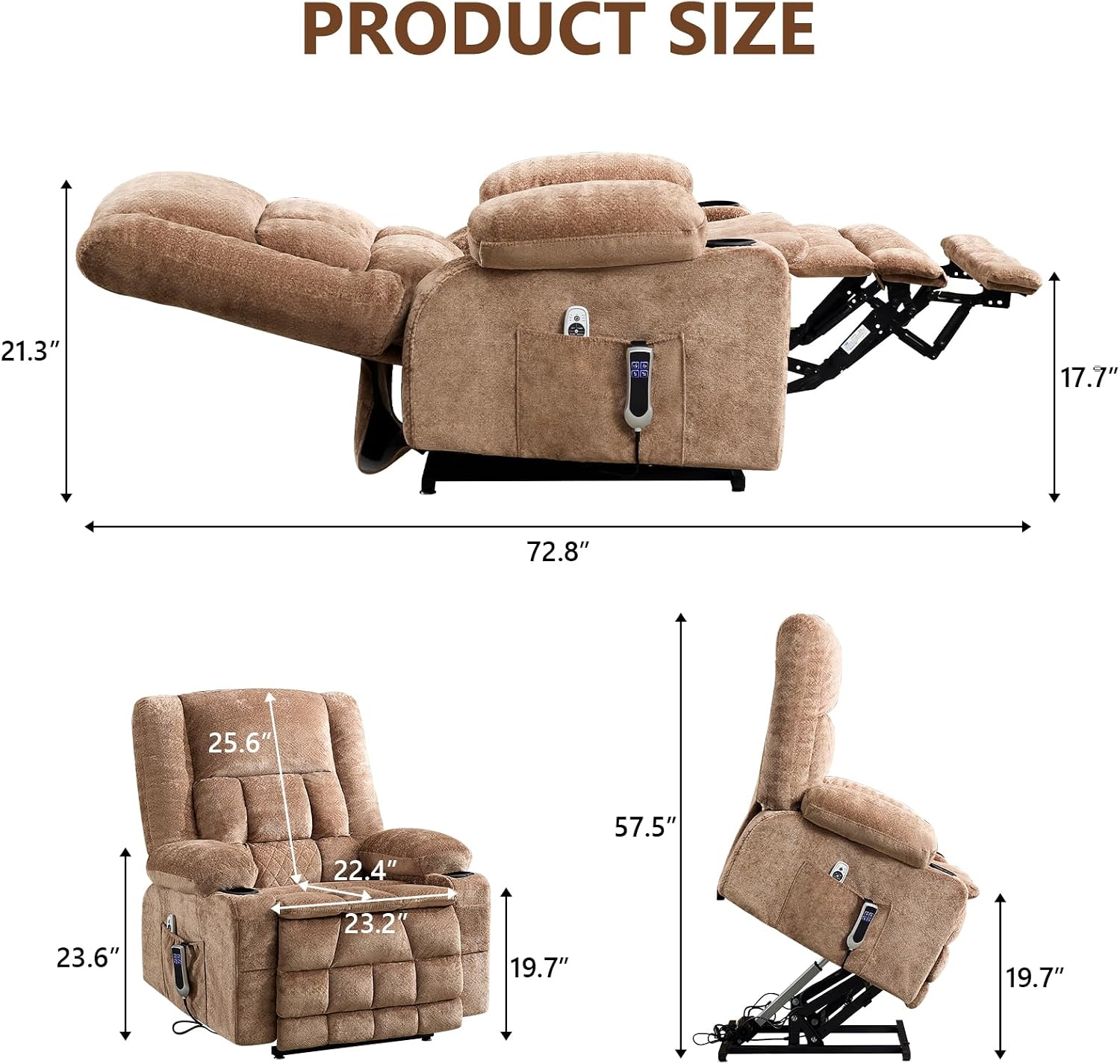 Massage Power Lift Recliner Chair, Lift Recliner with Heat, Recliners with 8 Massage Points,USB Charge Port, 2 Cup Holders, Suitable for Elderly, Adults, Man, Women, for Living Room,Bedroom (Brown)