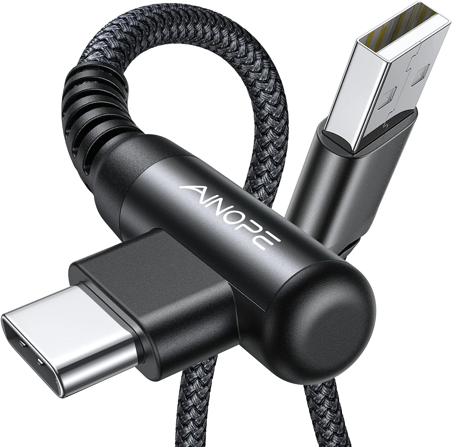 AINOPE 2-Pack Type C Charging Cable 3.1A Fast Charge, Right Angle [6.6ft+6.6ft] USB C Cable, Durable Nylon Braided Type C Charging Cable Fast Charge Compatible Galaxy S10 S9 S21, LG V30,V20,G6