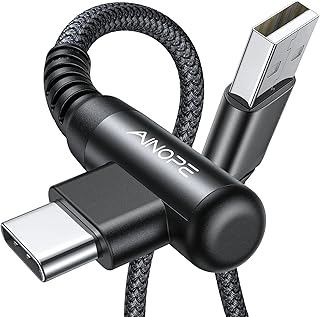 2-Pack Type C 3.1A , Right Angle AINOPE [6.6ft+6.6ft] USB C Cable, Durable Nylon Braided Charging Cable Fast Charge Compatible Galaxy S10 S9 S21, LG V30,V20,G6