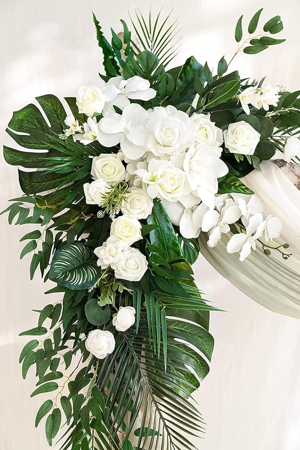 4-teiliges Bogenblumenset: 2 künstliche Blumensträuße und 2 transparente Vorhänge, eleganter europäischer Stil für Hochzeitszeremonien und Empfänge