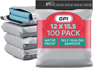 12" x 15.5" Large Poly Mailer Envelopes - 100 Count, Self Seal White Plastic Mailing Bags with Adhesive Strip, 2.5 Mil Thick, Waterprrof & Tear/Puncture Proof Unpadded Shipping Mailers - GPI