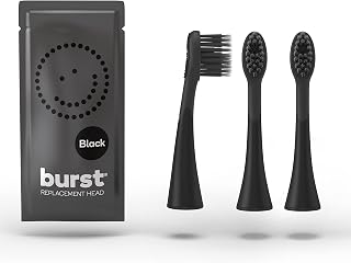 BURST Toothbrush Heads - Genuine BURST Electric Toothbrush Replacement Heads for BURST Sonic Toothbrush – Charcoal Soft Bristles for Deep Clean, Stain & Plaque Removal - 3-Pack, Black
