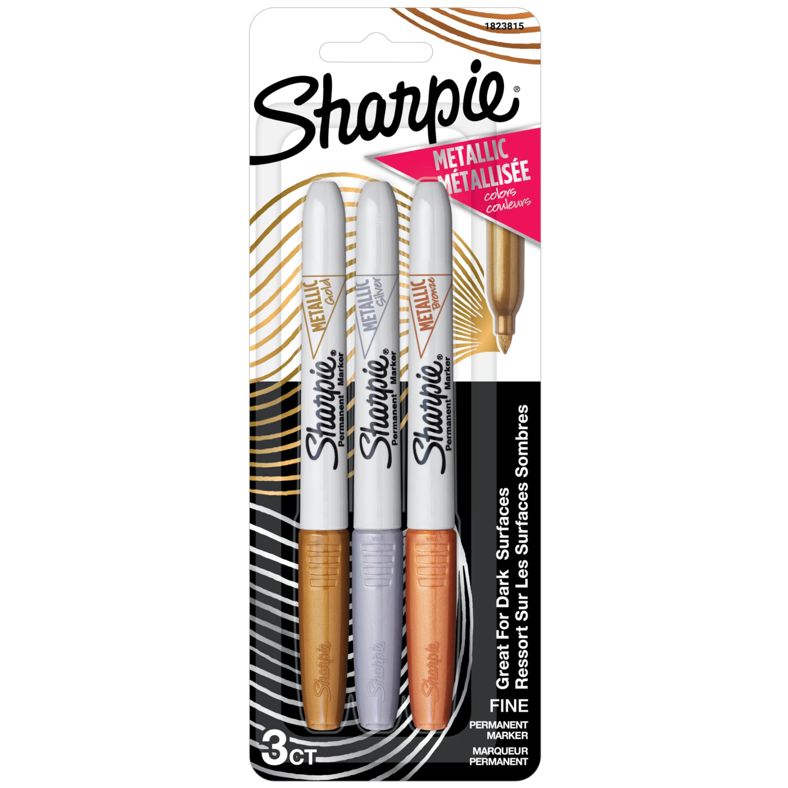 SharpieFine Point Metallic Permanent Markers - Assorted Metallic Colours, Pack Of 3