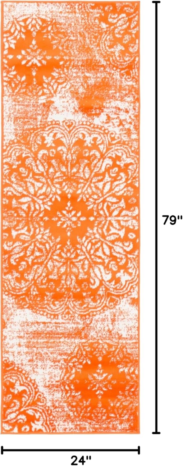 Rugs.com Monte Carlo Collection Rug – 2' x 6' 7 Runner Orange Medium Rug Perfect for Living Rooms, Large Dining Rooms, Open Floorplans