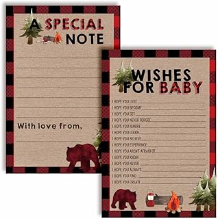 Outdoorsy Red and Black Plaid Lumberjack Baby Wishes Cards 20, 4"x6" - Great Keepsake and Fun Activity for Baby Showers - Wishes for Baby Keepsakes Last Generations - Fill-In, Double-Sided Cards