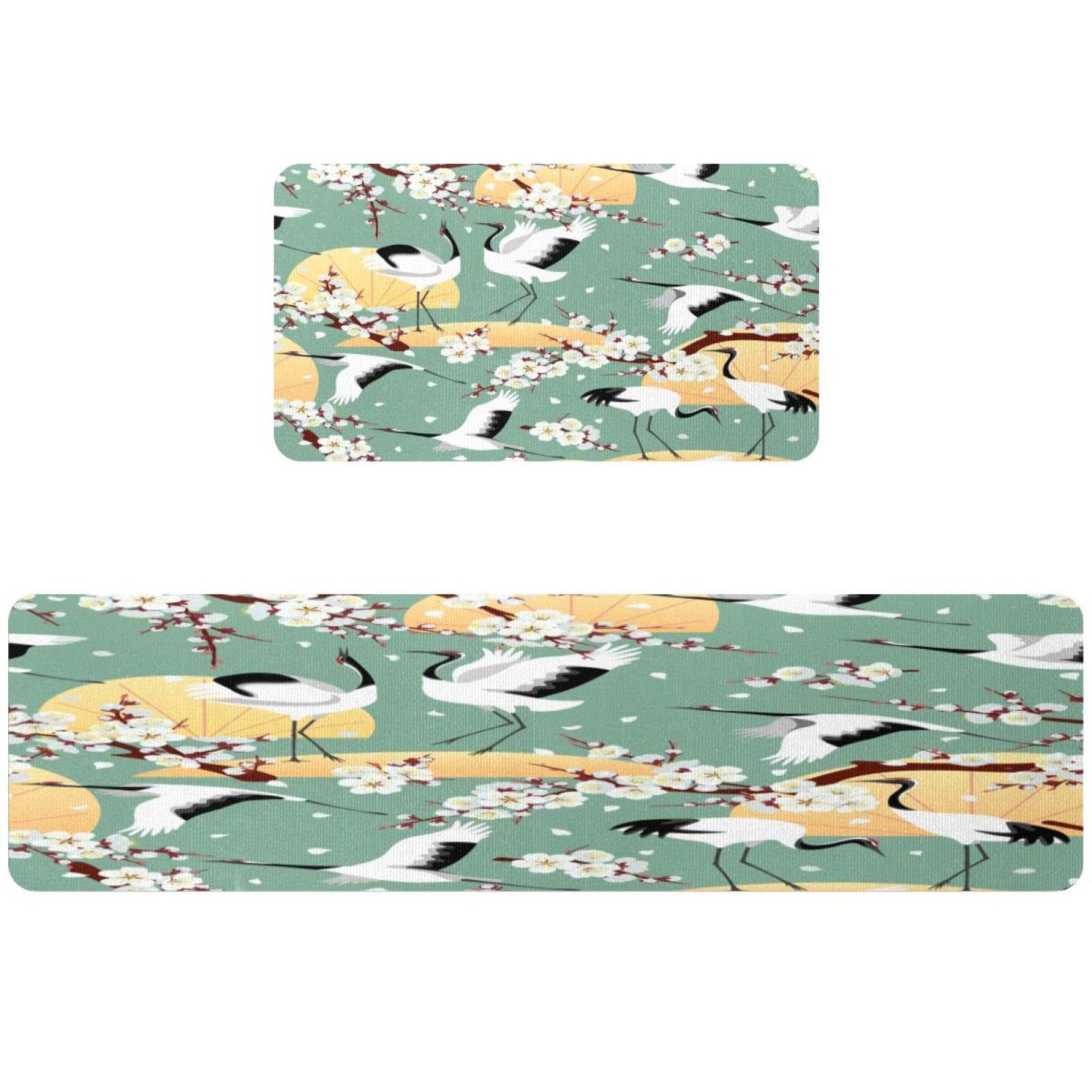 Tapis de cuisine lavable motif grues japonaises pour couloir et buanderie
