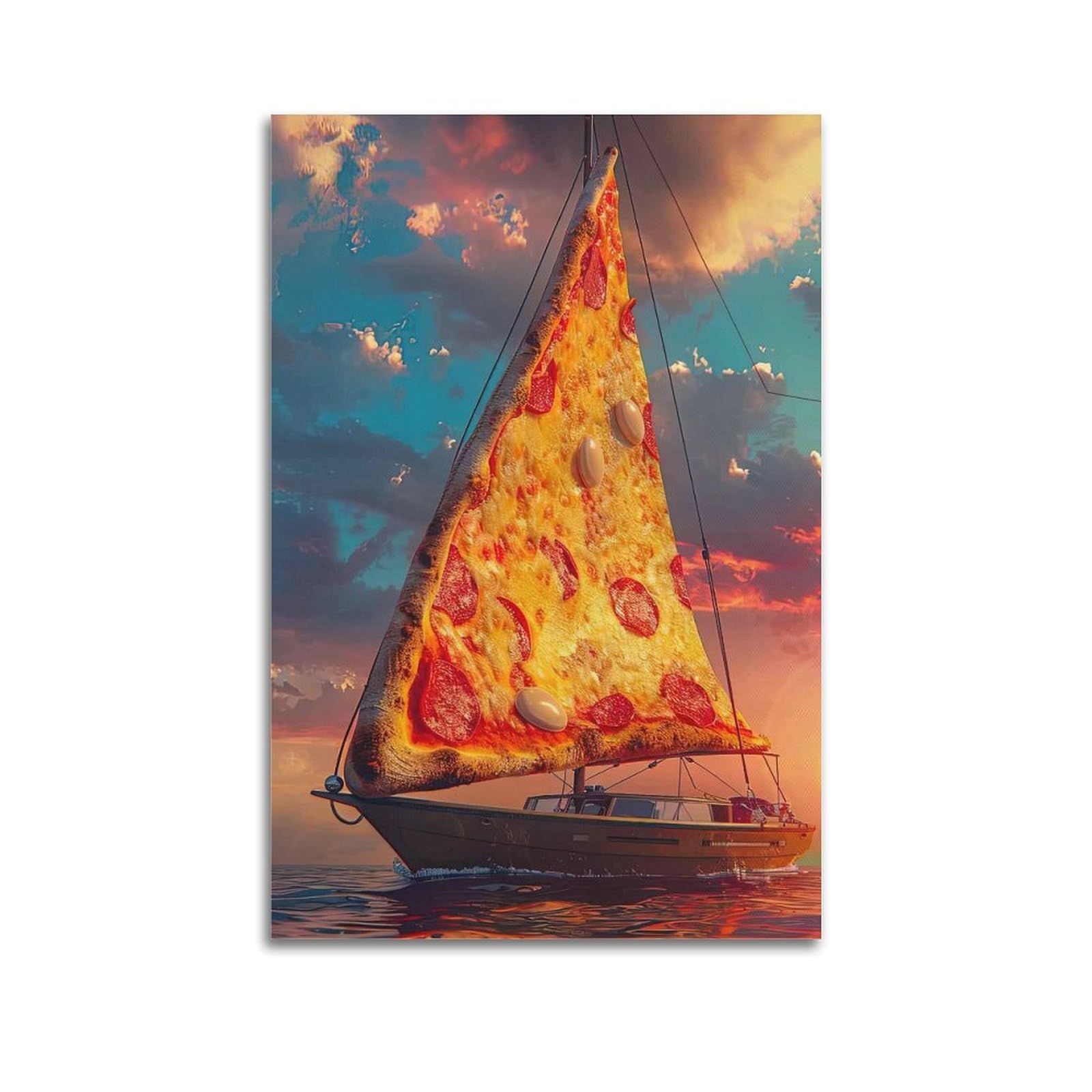 OKAHYS Funny Sailing Pizza Sailboat Poster Decorative Painting Canvas Wall Artworks Picture 20x30inch(50x75cm)