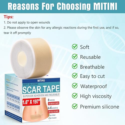 Miniatura 4 de Hojas de silicona para cicatrices (rollo de 1.6 x 197 pulgadas, 16.4 ft), cinta de silicona profesional para cicatrices, aptas para cicatrices