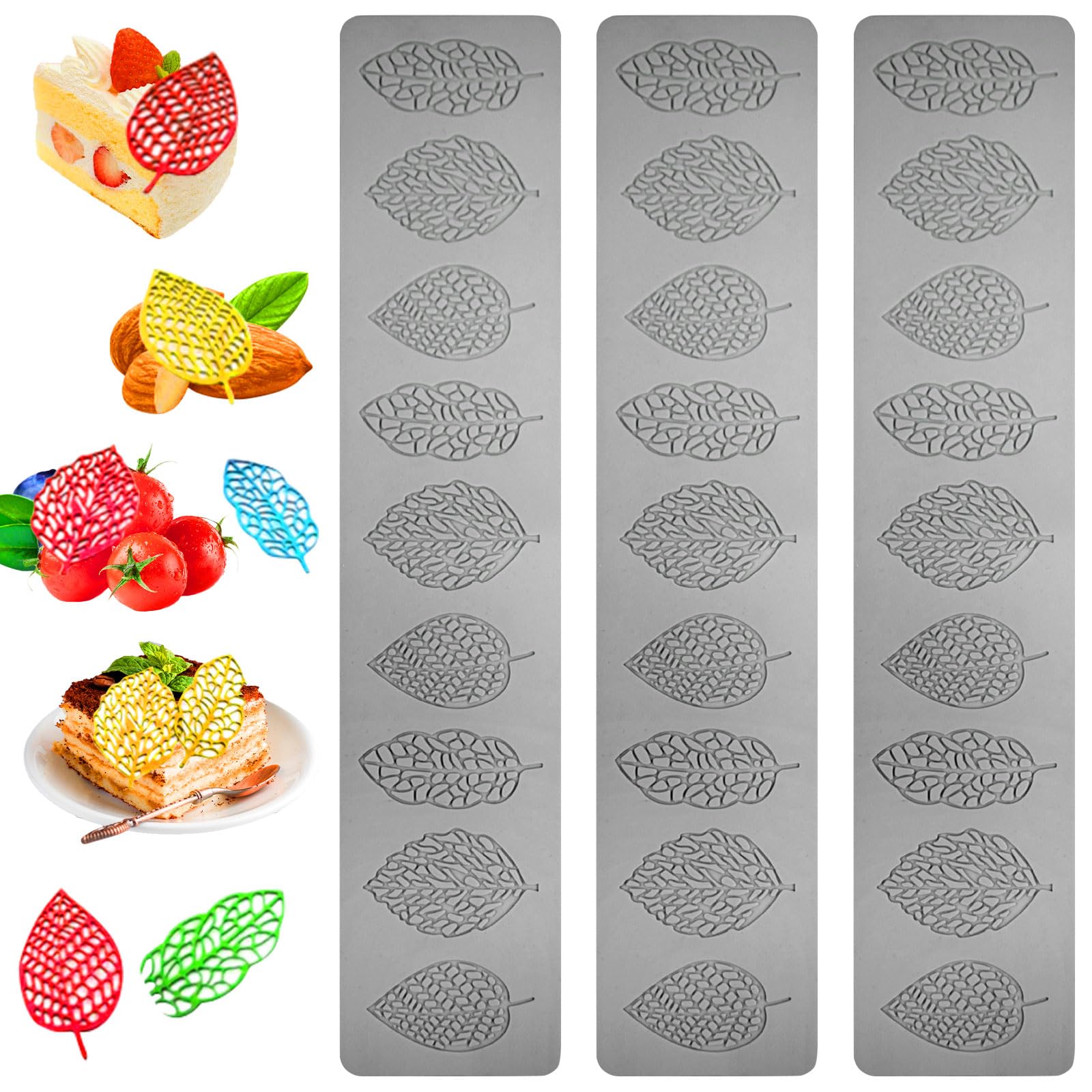 Cake Fondant Mold, 3 Pcs Candy Moulds, Leaf Silicone Chocolate Mold, BPA-Free Lace Silicone for Baking Resin Soap Candy Craft Cake Decorating Kitchen Homemade Birthday