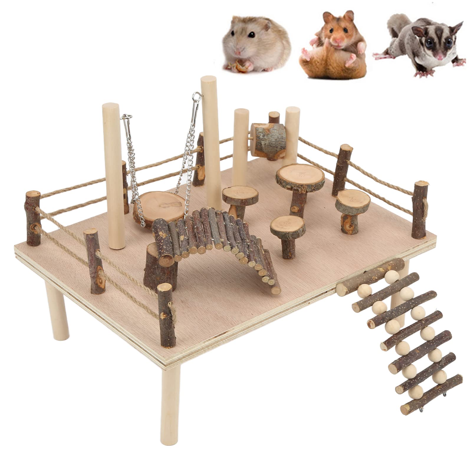 de Parque Infantil de Madera para Hámster, Juguete de Escalada para Mascotas Pequeñas, Madera Natural, Respetuoso con el Medio Ambiente, 35x26x17cm