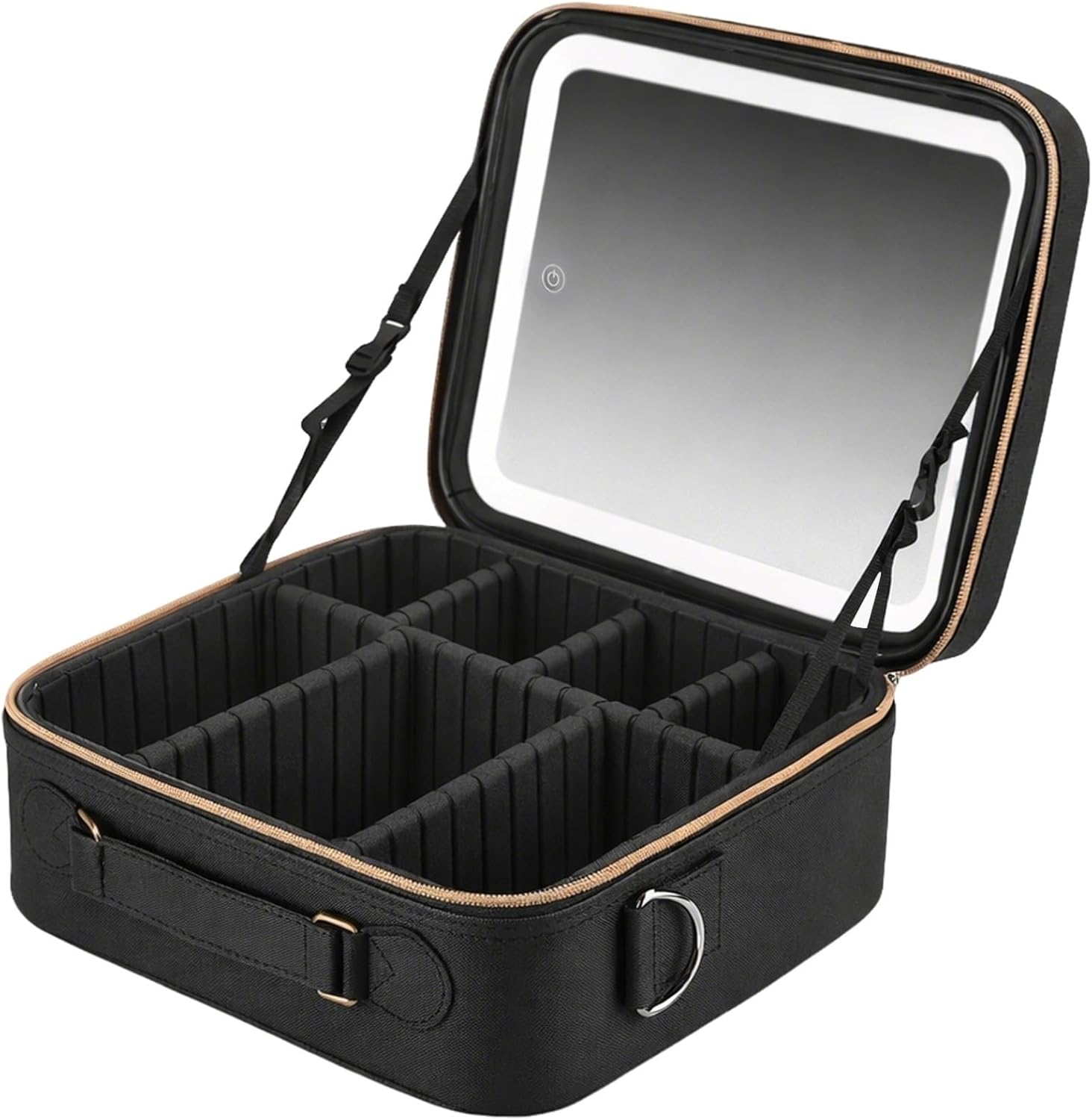 Led Mirror Makeup Case with Type-C Charging, 9.8 X 9.1 X 4.7 in Travel Organizer Box, Portable Lighted Makeup Box, Adjustable Dividers, 600 Mah Battery, Pu Leather Finish