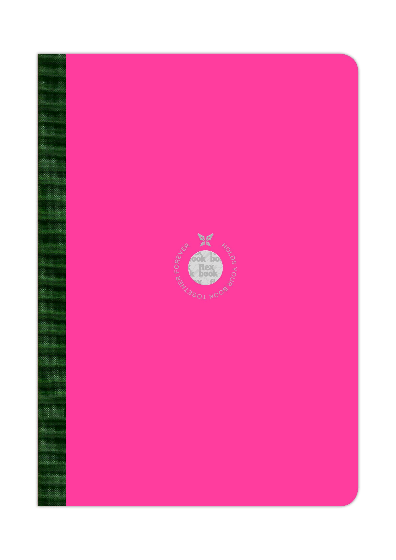 Flexbook Smartbook 17 x 24 Pink Notebook, Eco Paper Cover Cover, Ruled Pages, Large Size Note book, 70gsm Fabriano Ivory Paper, 160 Ruled Pages, Flexbook with Green Linen Spine