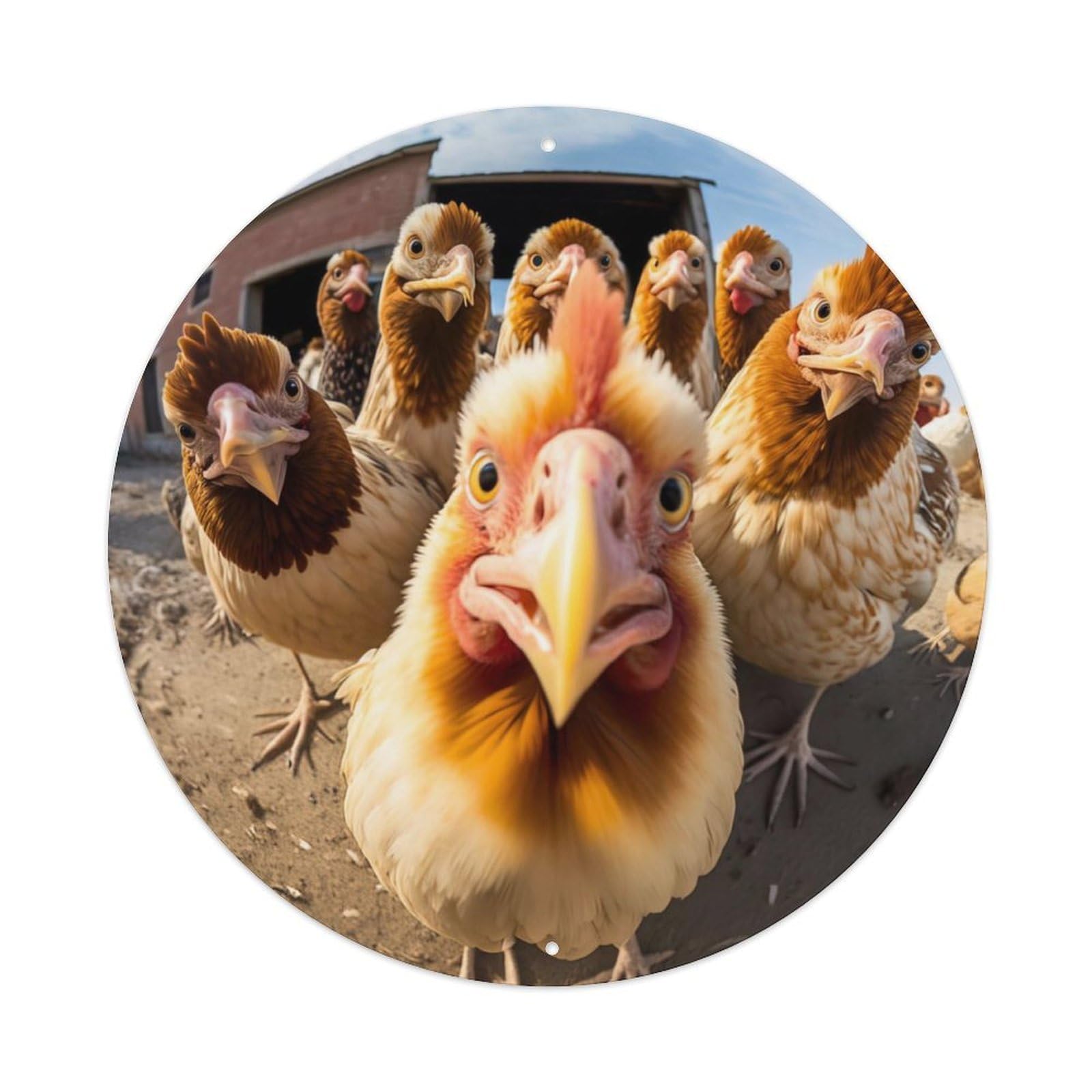 Funny Animals Cute Chicken Family Selfie Metal Tin Sign