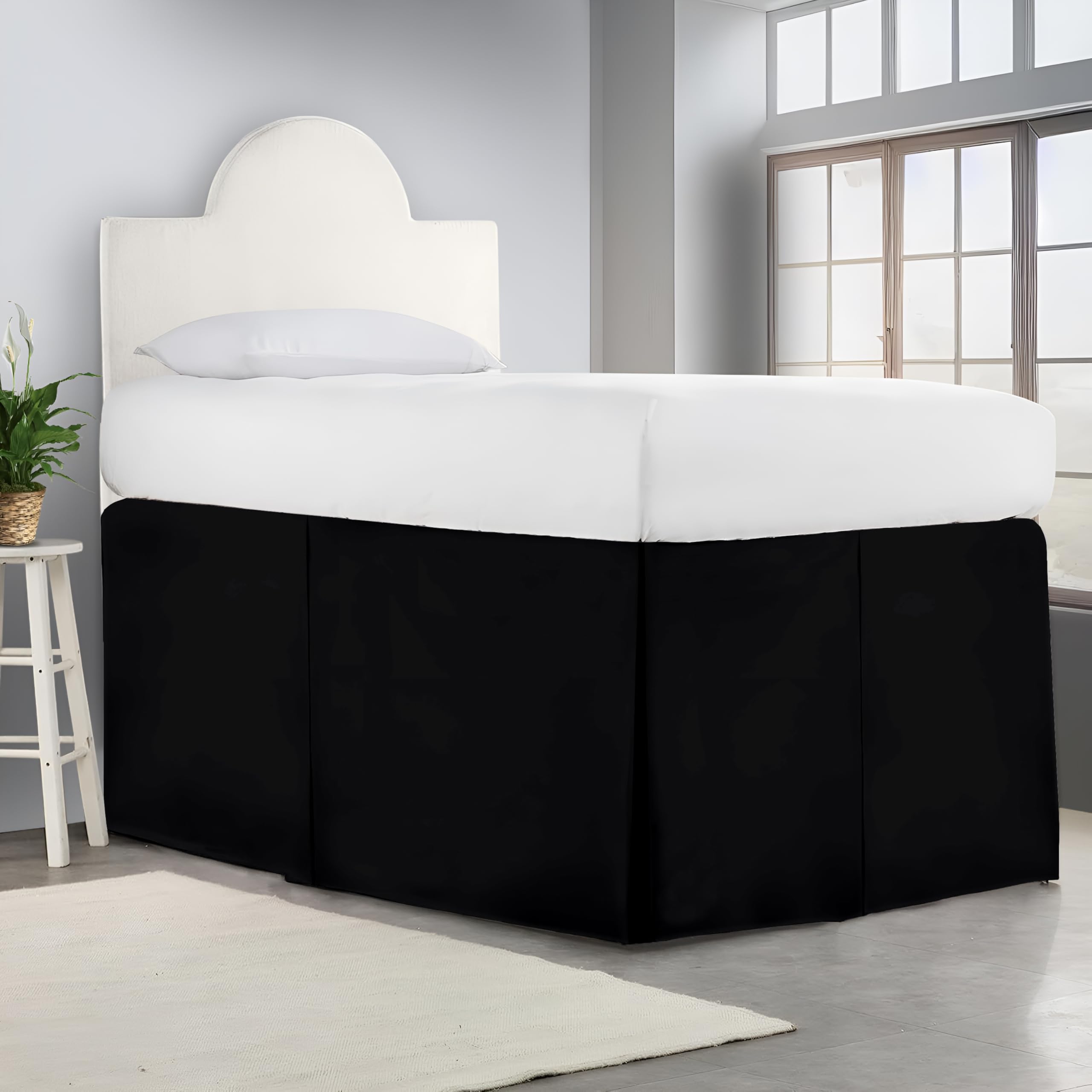 SGI Bedding Dorm Bed Skirt Twin XL 40 Inch Drop Length - Black, Pleated Pattern College Dorm Room Bed Skirts - Split Corner, Easy Care, Wrinkle Free