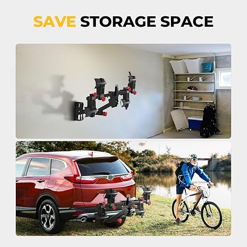 Miniatura 8 de BougeRV Soporte de plataforma para bicicleta de 2 pulgadas con doble bloqueo para SUV camión, apto para 2 bicicletas, soporte para bicicleta de