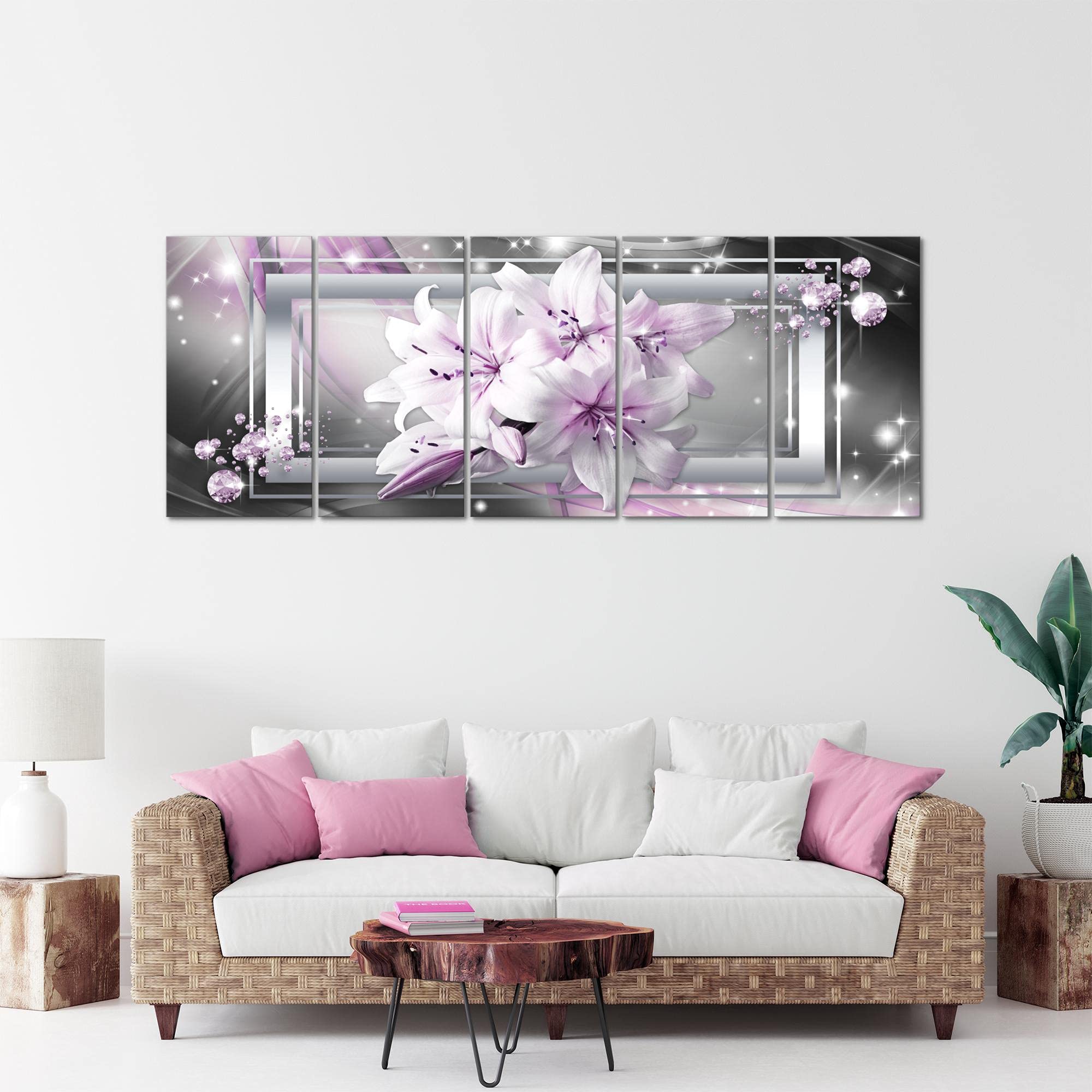 Runa Art Murali XXL Fiori Gigli 200 x 80 cm Rosa Grigio 5 Pezzi - Made in Germany - 021755b
