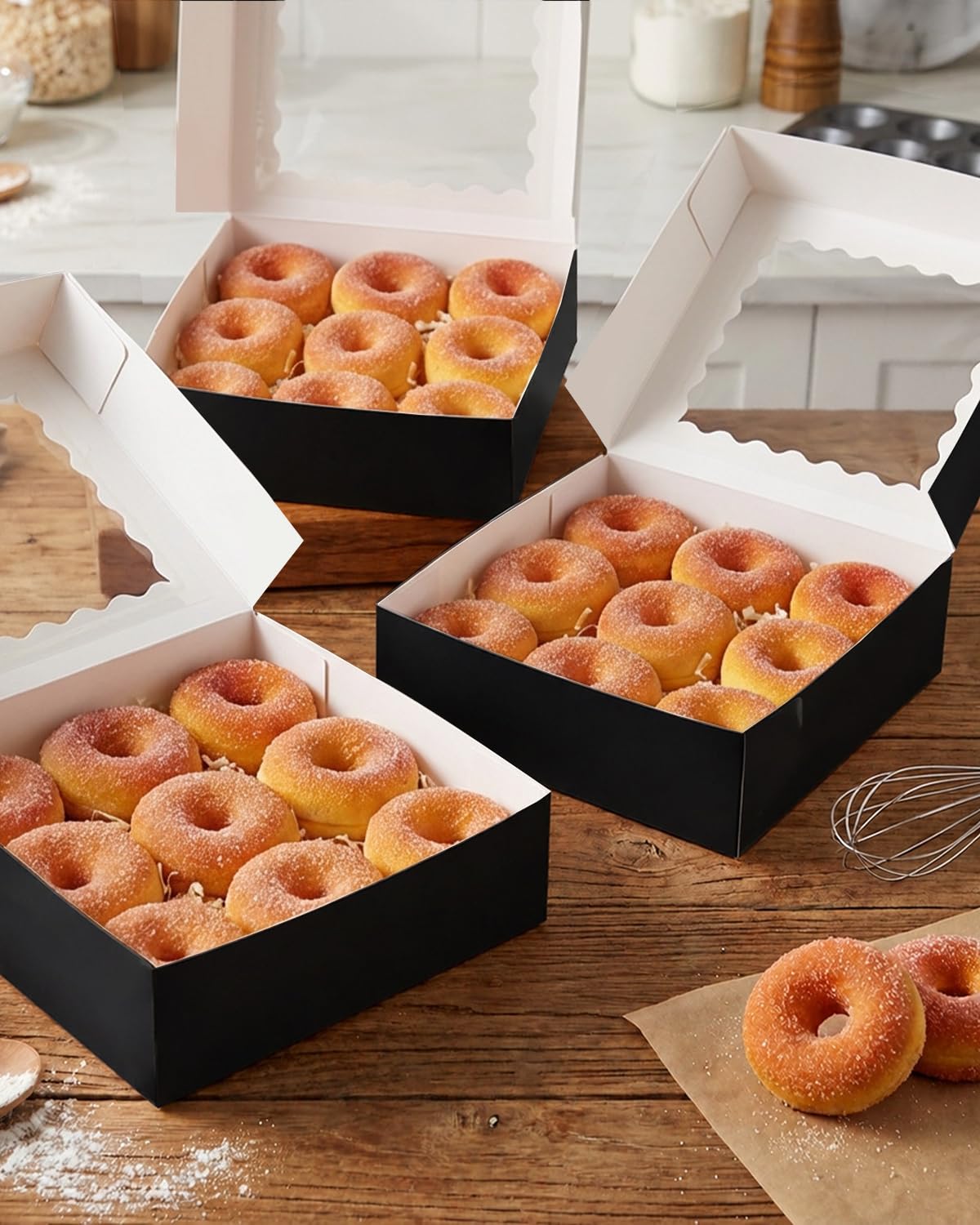 qiqee Cajas de pastelería con ventana de 9 x 9 x 2.5 pulgadas, 30 unidades, color negro