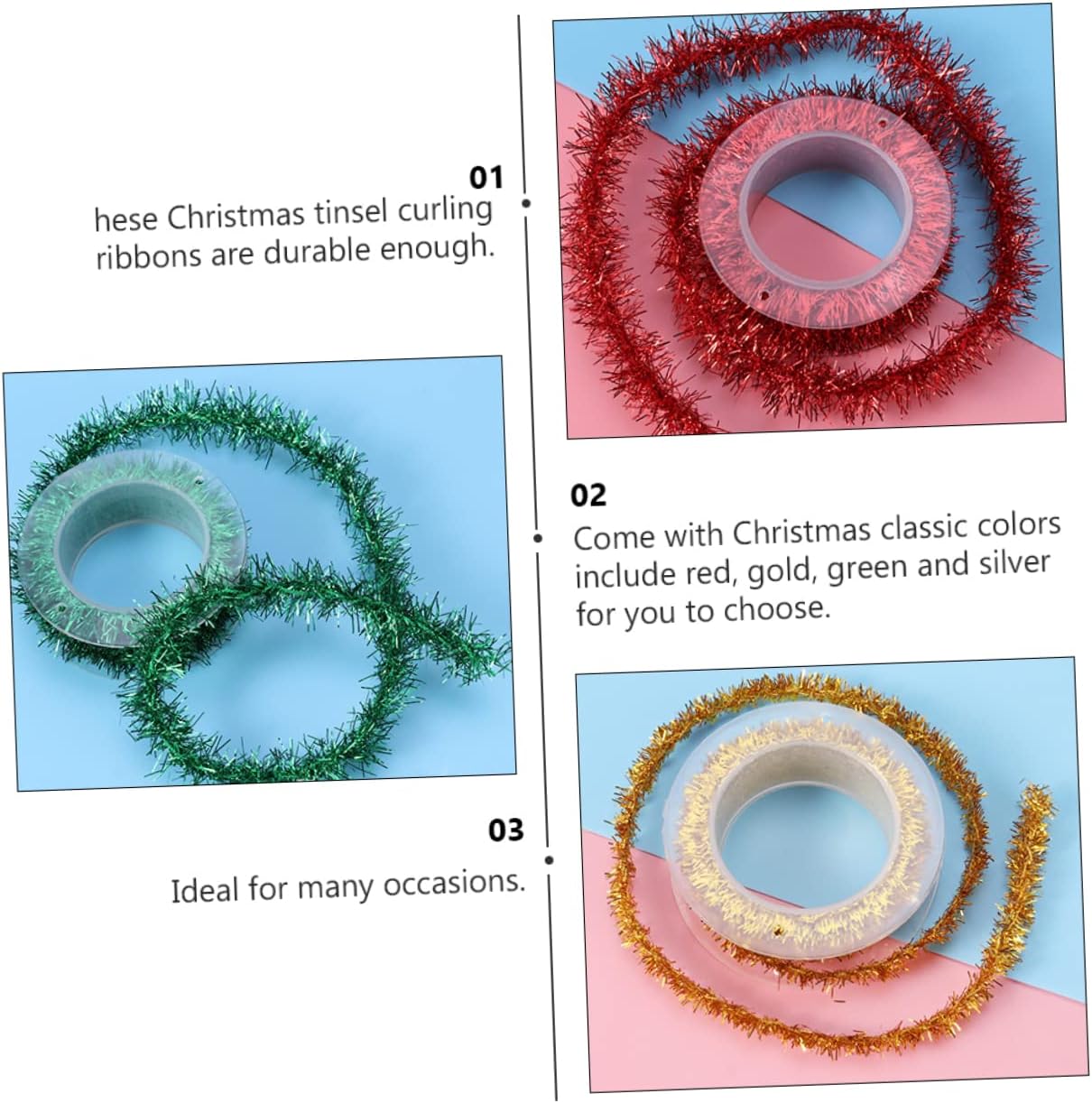 4Pcs Christmas Metallic Tinsel Garland Each Vibrant Red Gold Green Silver Colors Reusable Indoor Outdoor Decoration for Xmas Tree Gift Wrapping Vase Embellishment