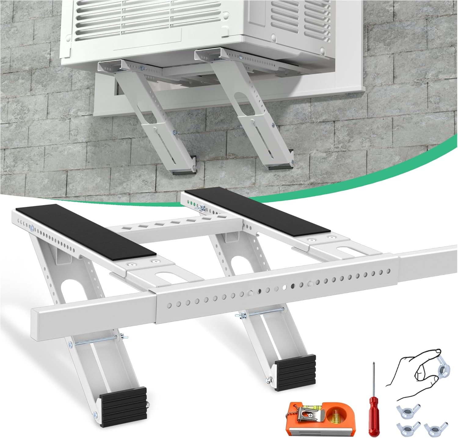 Air Conditioner Support Bracket No Drill: Heavy Duty 350lbs, Adjustable Width 31.5"-41.7", Drilless AC Support Bracket for Single/Double Hung Windows, Fits 5000-24000 BTU AC Units