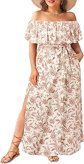 Plus Size Off The Shoulder Maxi Long Casual Beach Dress Pockets Women - Buy now
