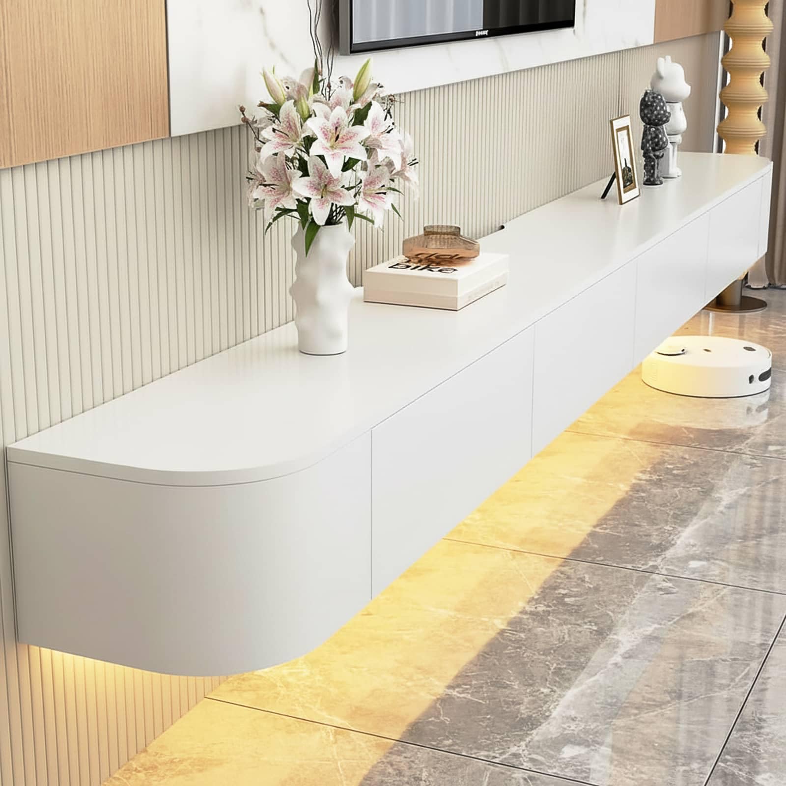 Mobile TV sospeso con Magazzinaggio Mobile TV a parete-Bianco+LED luci-120CM