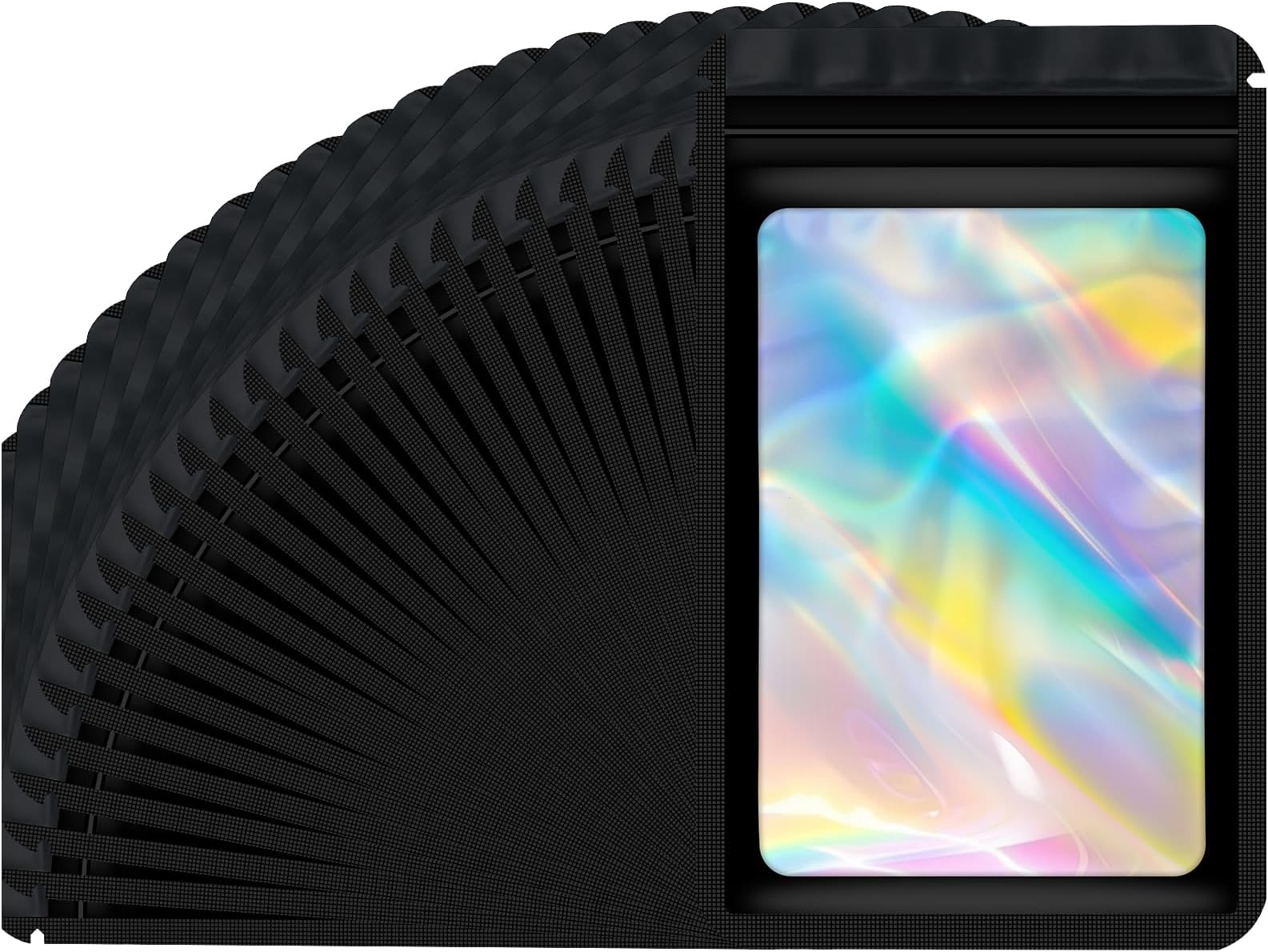 JETMORE 100 Pack Holographic Mylar Bags, Freshie Bags (5x7 Inch, Black) | For bracelets and samples, resealable bags for small business close securely, packaging bags and small gift bags suit retail