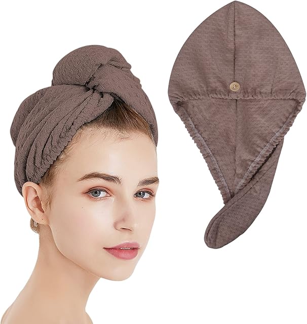 Arqumi Hair Drying Towel, [1 Pack] Hair Drying Cap with Super Water Absorption Capacity, Quick Dry Hair Drying Hat Hair Wrap Cap for Women, Brown