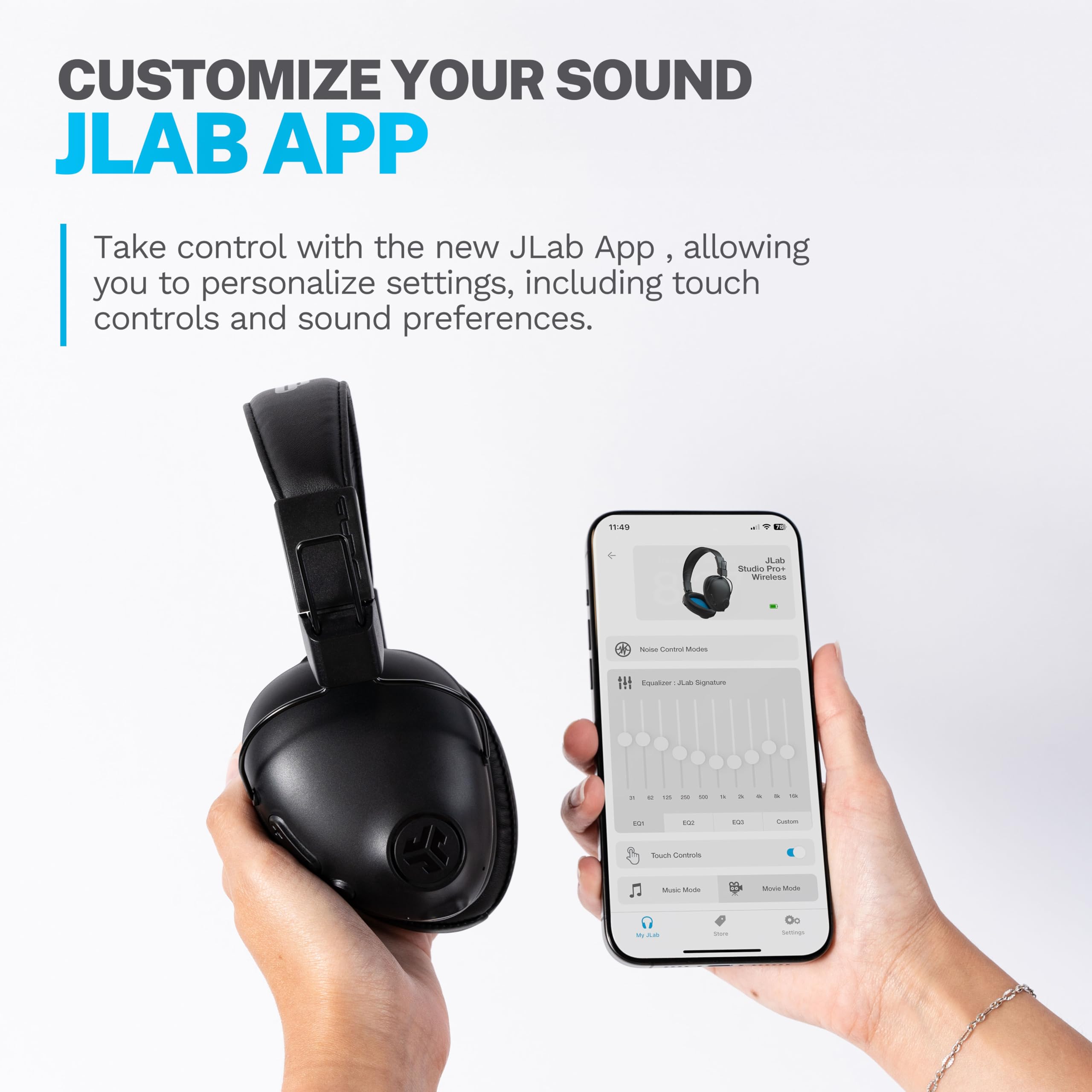JLab Studio Pro+ Wireless Headphones Over Ear, 65+ H Playtime Foldable Bluetooth Headphones - Image 4