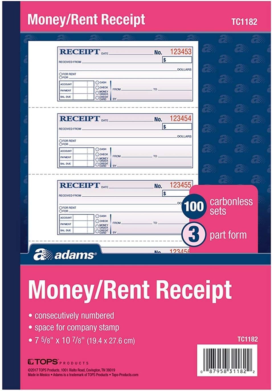 Adams Money and Rent Receipt Book, 3-Part (3-Pack/ 15 Total)