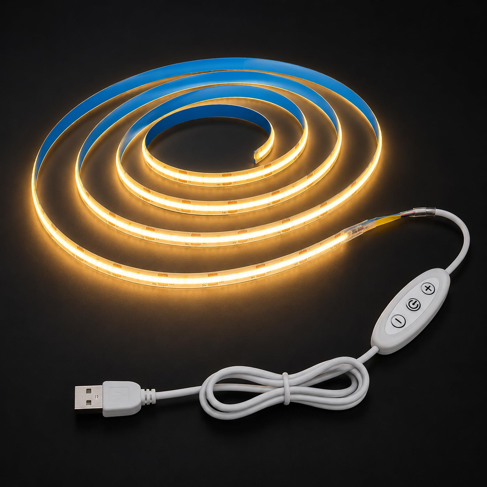 Liwqolx COB LED Strip Lights 1M, Warm White 2700K, USB Powered 5V Flexible Dimmable Light Strip 8mm Wide, 320 LEDs/M, CRI90+ Dotless, TV Backlight for Bedroom Kitchen Under Cabinet Home Decor — image 1