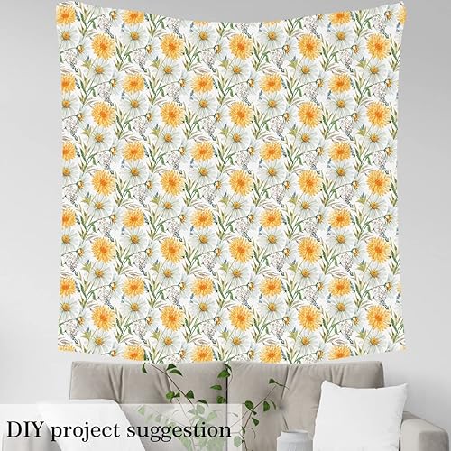 Miniatura 4 de The Yard - Tela de margaritas de acuarela de The Yard, tela rústica de tapicería de plantas blancas y amarillas para sillas, sofá, tela impermeable