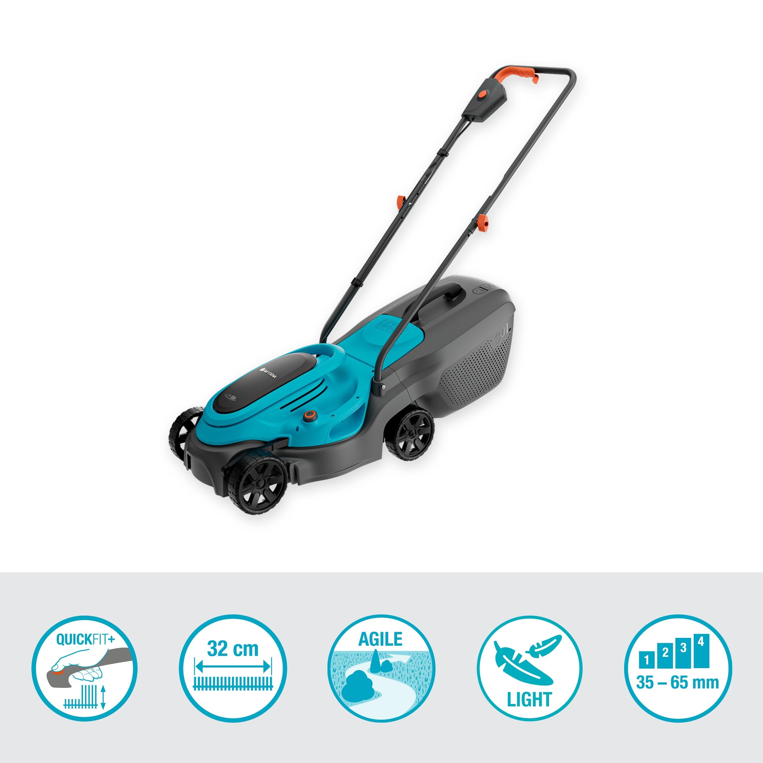 Gardena Cortacésped a batería EasyMax 32/18V P4A Solo: Cuchilla de Corte, Ligero, Ajuste de Altura, Recolección de Hierba, Sin Cable (14634-55)