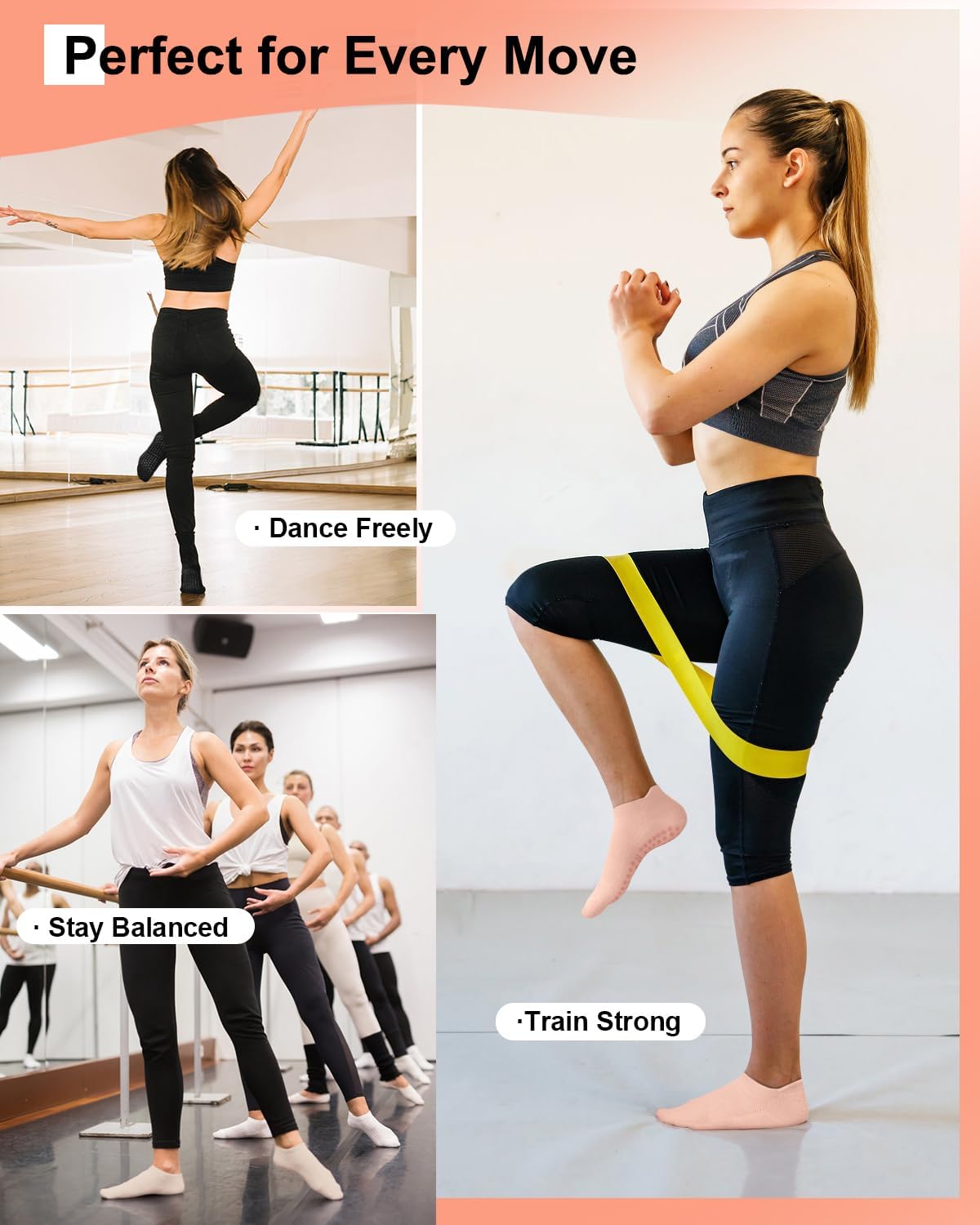 3/6 Pairs Grip Pilates Socks for Women, Non-slip Yoga Athletic Socks for Barre Ballet Barefoot Workout Hospital - Image 4