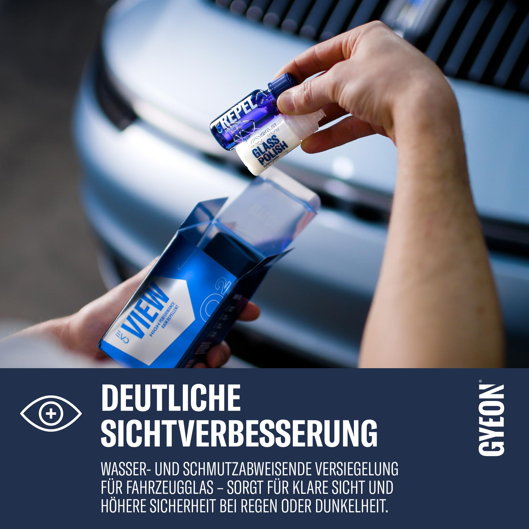 GYEON Q² View EVO – Glasversiegelung für Windschutzscheibe und Fenster, wasserabweisend, klare Sicht bei Regen, Haltbarkeit bis zu 24 Monate (20 ml)