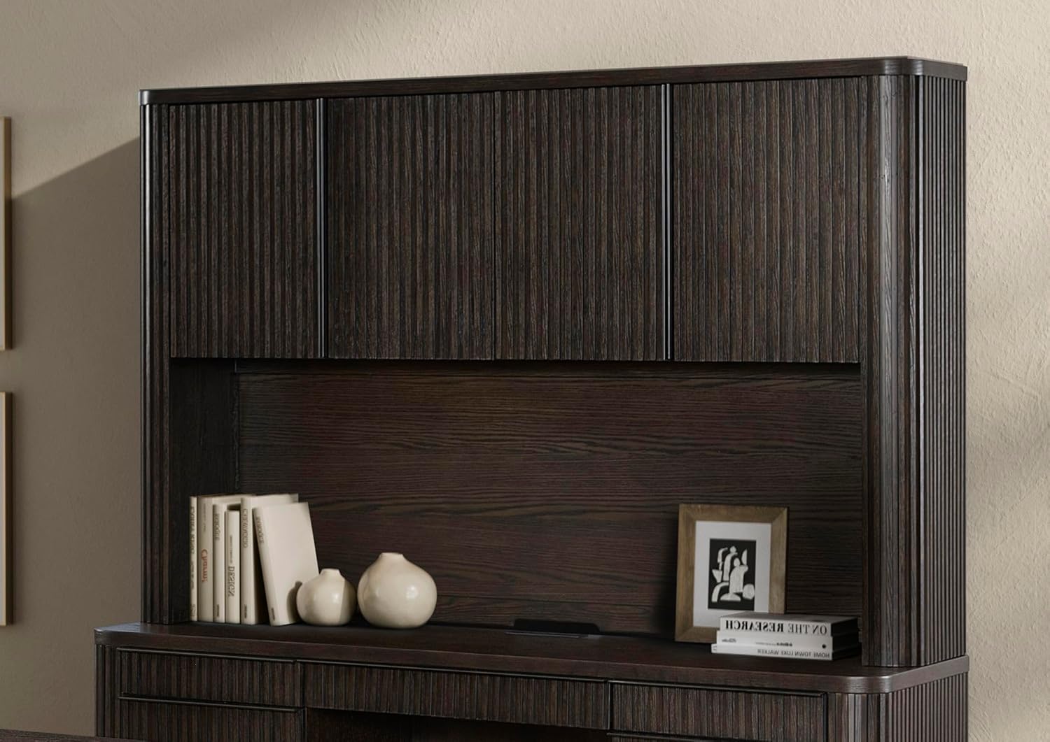 Martin Furniture Contemporary Executive Hutch with Wood Doors Fully Assembled Brown