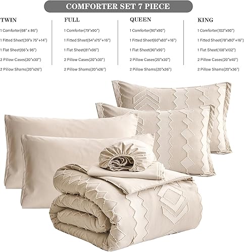 Miniatura 4 de OARAGE Juego de edredón beige individual de 7 piezas, cama copetuda en una bolsa, juegos de cama tamaño individual, juegos de cama bohemios, juegos