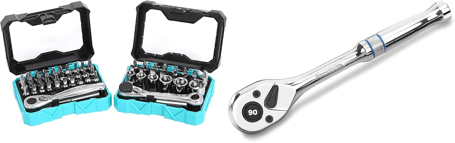 DURATECH 56-pieces 1/4" Mini Ratchet Wrench and Screwdriver Bit Set, 3/8-Inch Drive Ratchet Handle