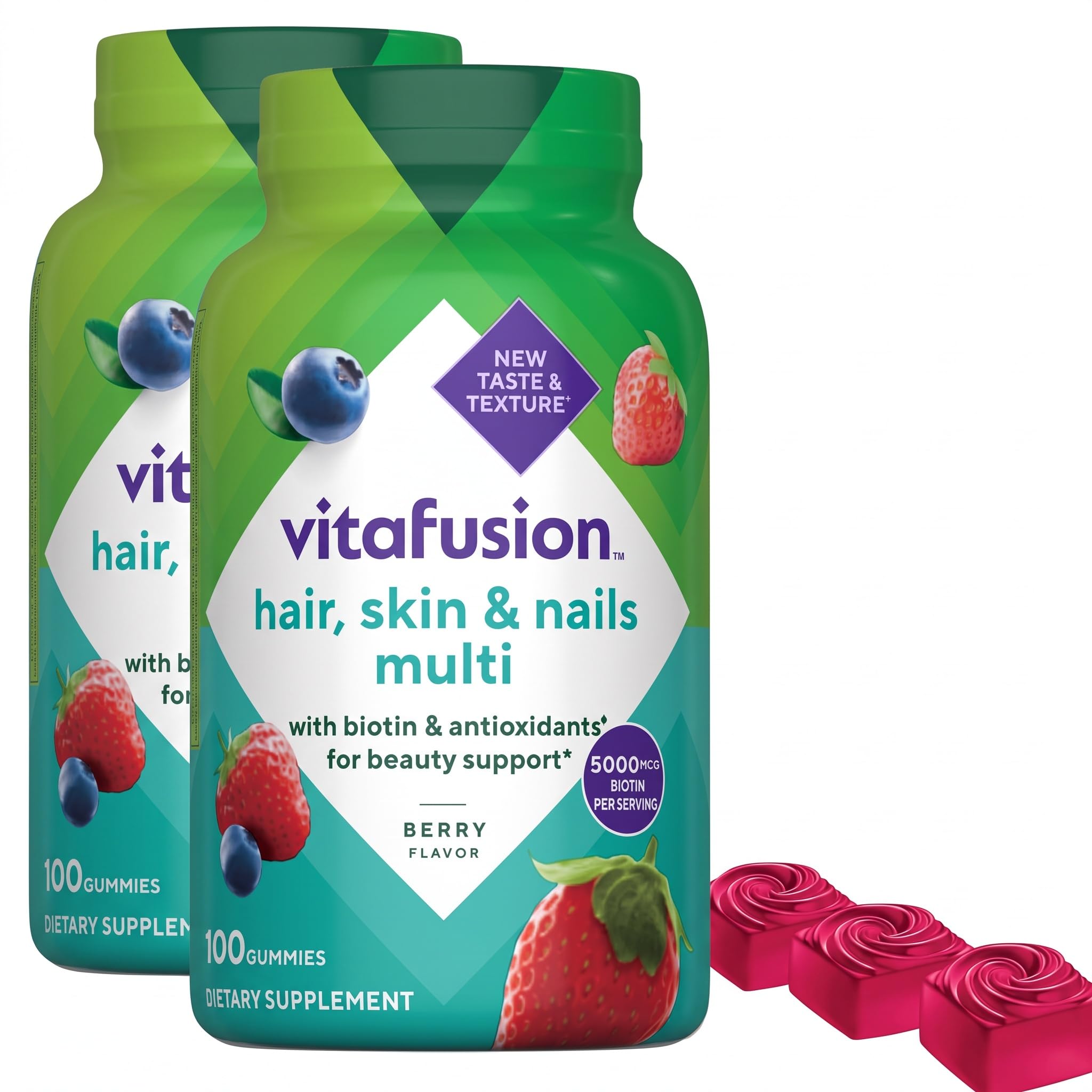 Vitafusion Gorgeous Hair, Skin Nails Multivitamin Gummy Vitamins, Plus Biotin and Antioxidant Vitamins CE, Raspberry Flavor, from America’s,100ct (33 Day Supply