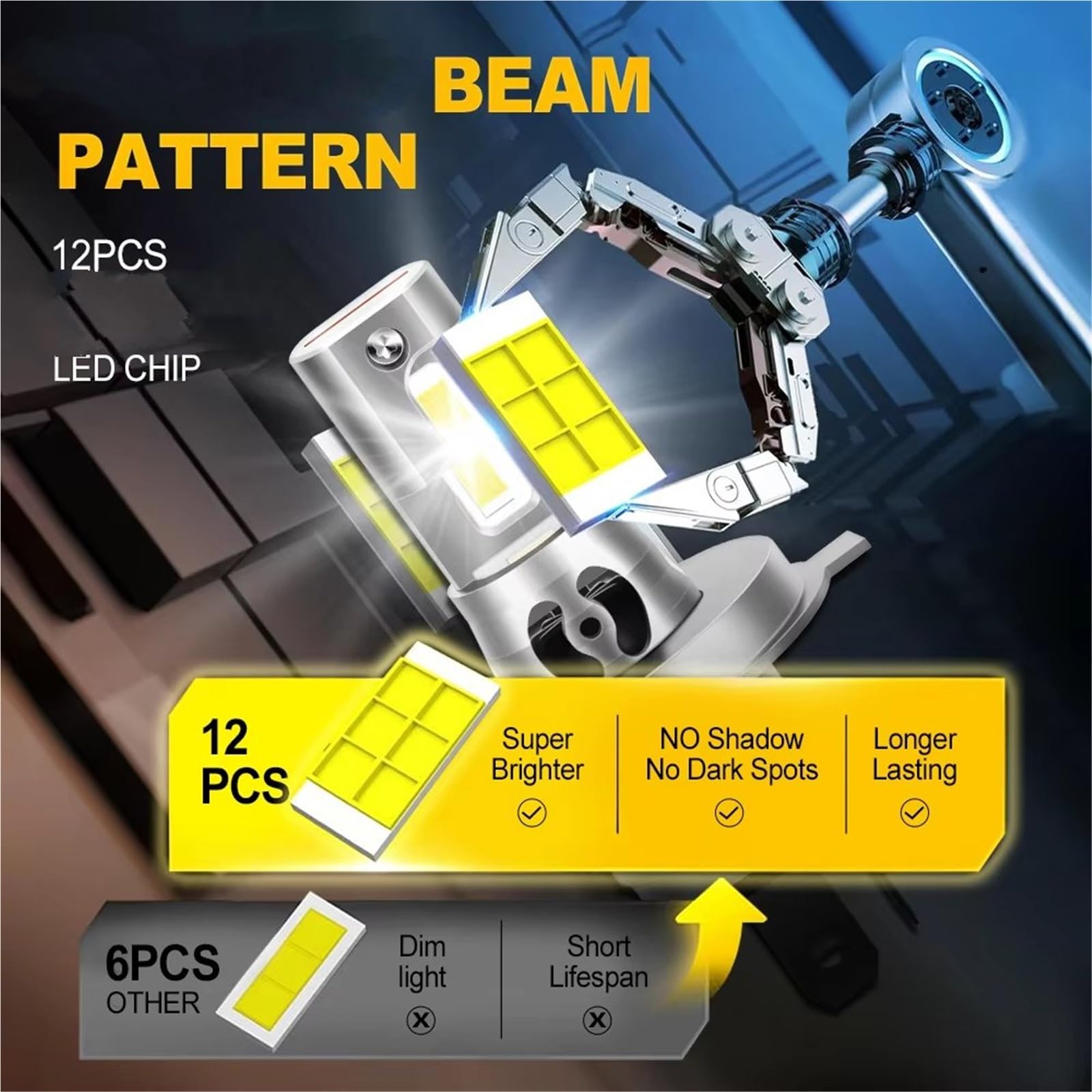 Ampoule De Phare De Moto LED H4 H7 H11, DC 12V 60W 15000LM, 1 Pièce, Scooter 3570 Puces, Lampe Hi Lo Phare Travail Moto Phare(H4)