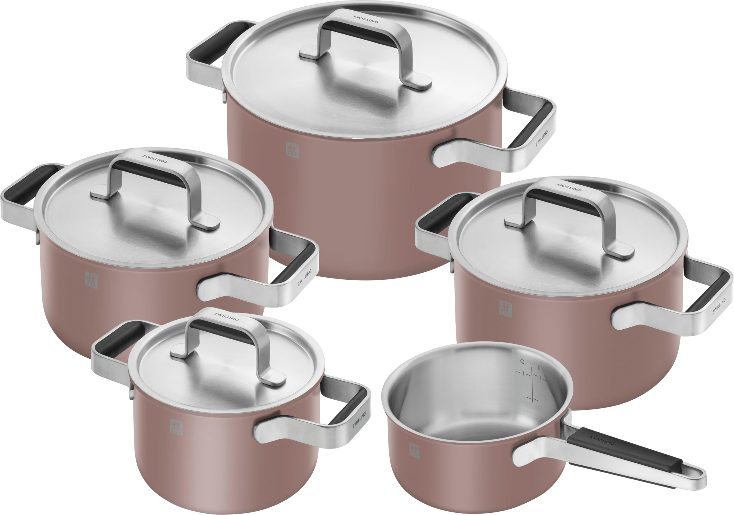 ZWILLING PURE Kochtopfset, 5-tlg, 18/10 Edelstahl, Keramik-Außenbeschichtung, Stay-Cool-Griffe, Spülmaschinengeeignet, Rosé