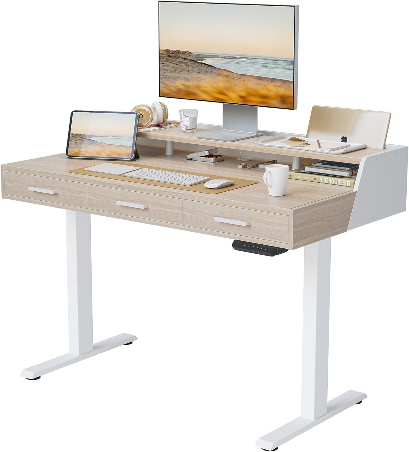 FEZIBO Electric Standing Desk with Drawers, 48x24 Inch