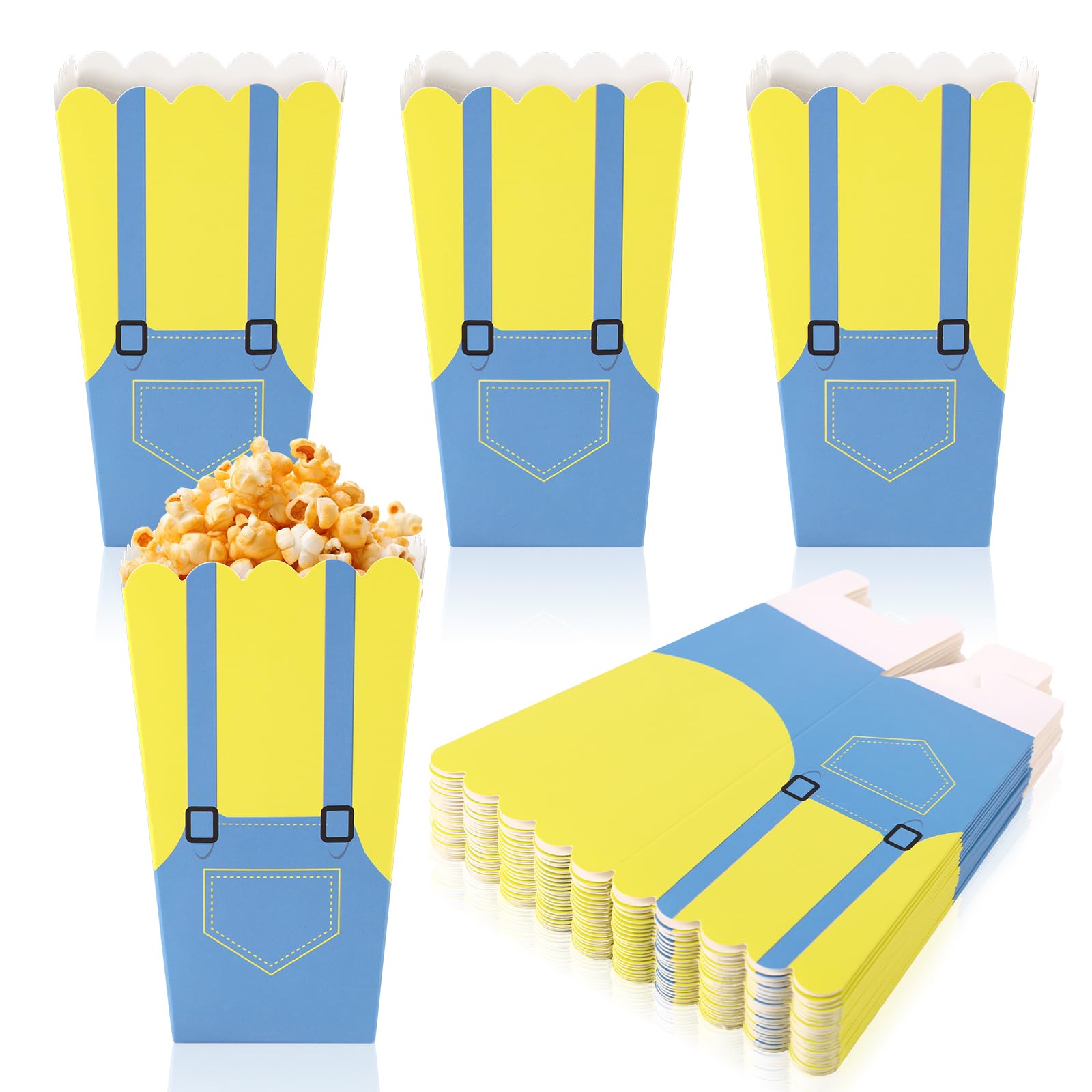SAVITA 24 Cajas de Palomitas Maíz con Temática Dibujos Animados, Caja Golosinas con Ojos Grandes Dibujos Animados Amarillos Caja de Galletas Contenedores Palomitas