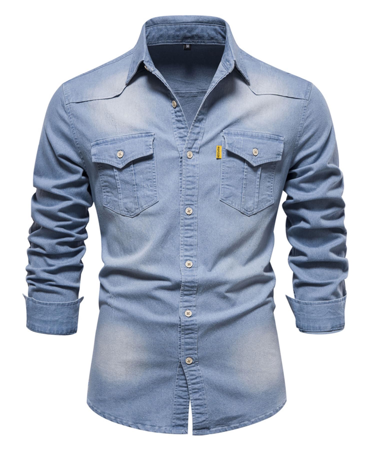 Herren Denim Hemd Casual Dress Hemd Langarm Oxford Hemd Regular Business Hemd Thick Jean Shirt Work Shirt with 2 Pockets