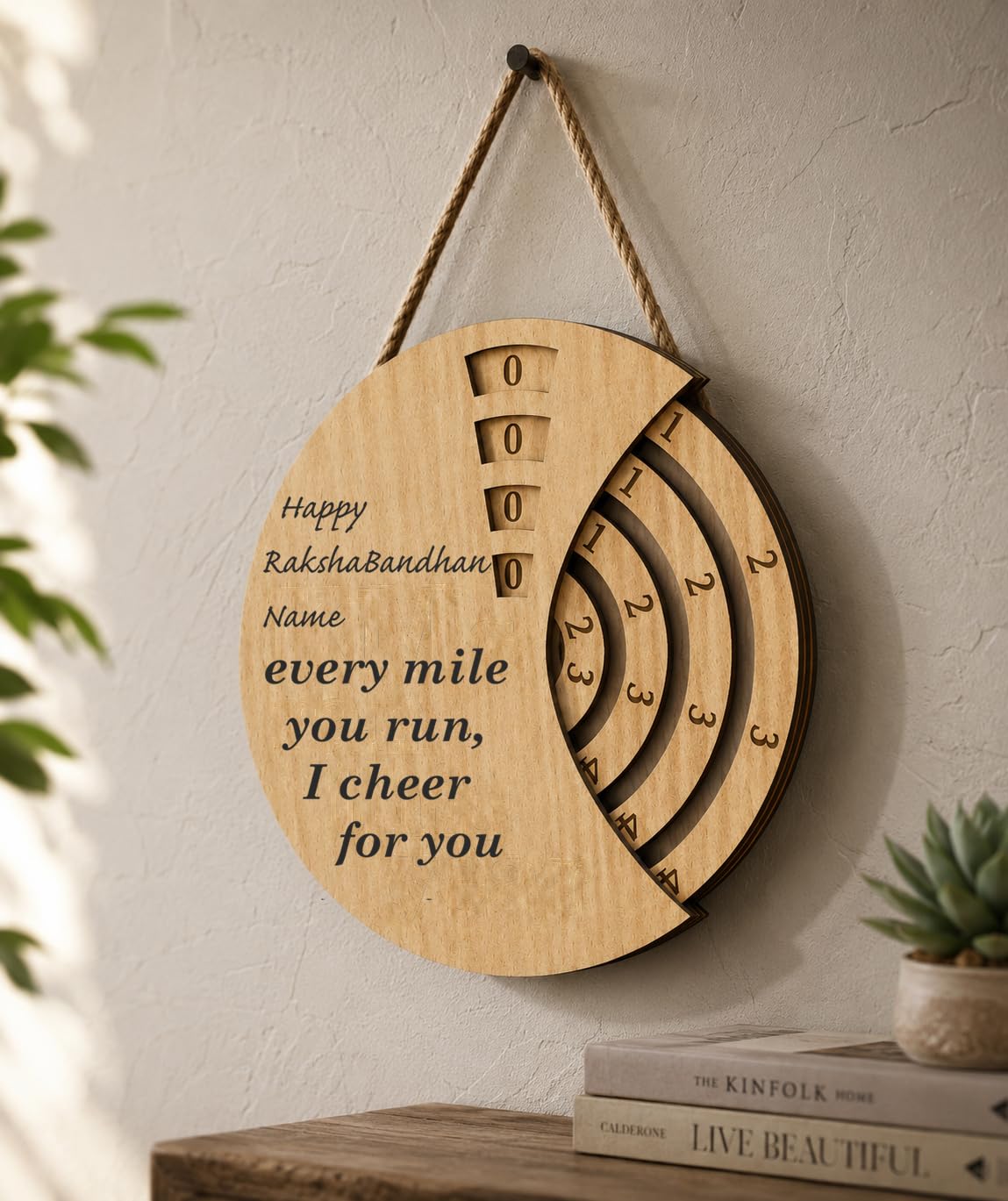 Brown Cloud Personalized Wooden Running Tracker/Rotating KM Counter/Fitness Distance Tracker Gift for Rakhi/Rakshabandhan (RR RB BC 01) (Pack of 2)-picture-26