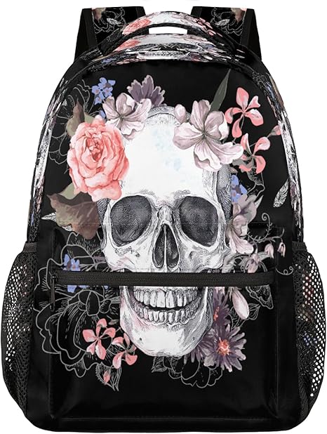 Sugar Skull Flower Laptop Backpack School Backpack with Multiple Pockets Hiking Shoulder Daypack Large College Backpack for Men Women Kids
